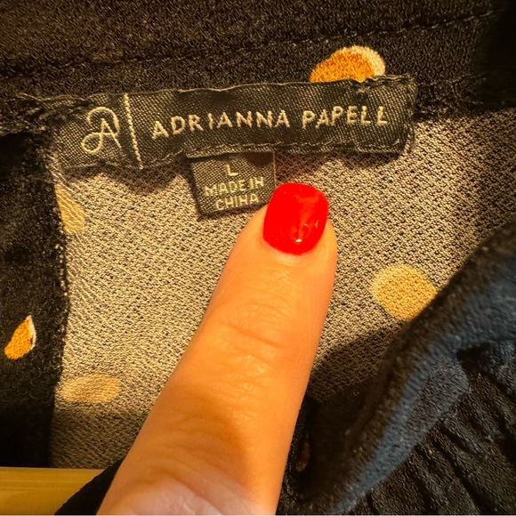 Adrianna Papell Black White Tan Polka Dot Short Sleeve Blouse Sz L - Picture 3 of 9